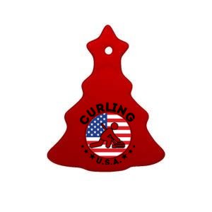 Cool USA Curling Team Flag Emblem Logo Ceramic Tree Ornament