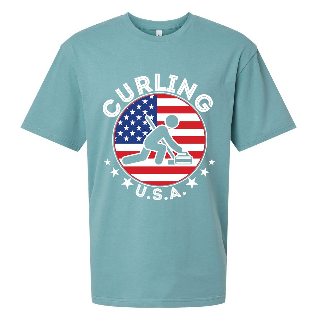 Cool USA Curling Team Flag Emblem Logo Sueded Cloud Jersey T-Shirt