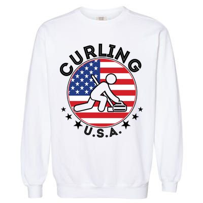 Cool USA Curling Team Flag Emblem Logo Garment-Dyed Sweatshirt