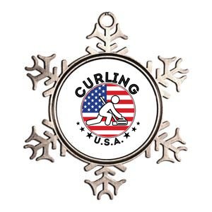 Cool USA Curling Team Flag Emblem Logo Metallic Star Ornament