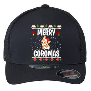 Corgi Ugly Christmas Sweater Merry Corgmas Santa Corgi Gift Flexfit Unipanel Trucker Cap