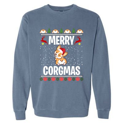 Corgi Ugly Christmas Sweater Merry Corgmas Santa Corgi Gift Garment-Dyed Sweatshirt