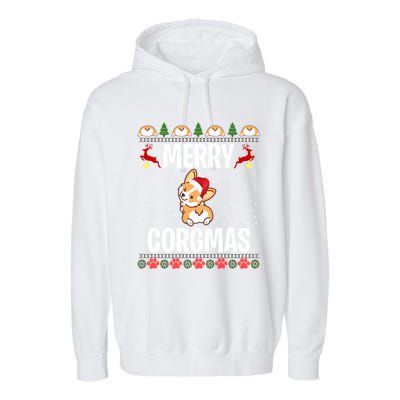 Corgi Ugly Christmas Sweater Merry Corgmas Santa Corgi Gift Garment-Dyed Fleece Hoodie