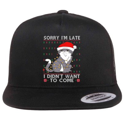 Cat Ugly Christmas Sweater Ideas Sorry Im Late I DidnT Want Cute Gift Flatbill Hat