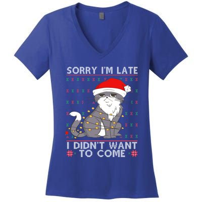 Cat Ugly Christmas Sweater Ideas Sorry Im Late I DidnT Want Cute Gift Women's V-Neck T-Shirt