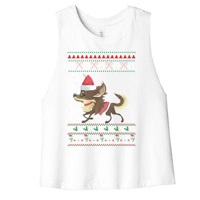 Chihuahua Ugly Christmas Funny Holiday Dog Lover Xmas Gift Funny Gift Women's Racerback Cropped Tank