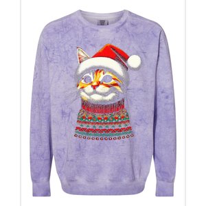 Cat Ugly Christmas Sweater Pajamas  Colorblast Crewneck Sweatshirt