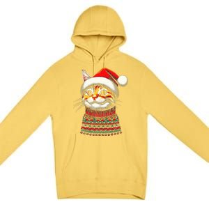 Cat Ugly Christmas Sweater Pajamas  Premium Pullover Hoodie