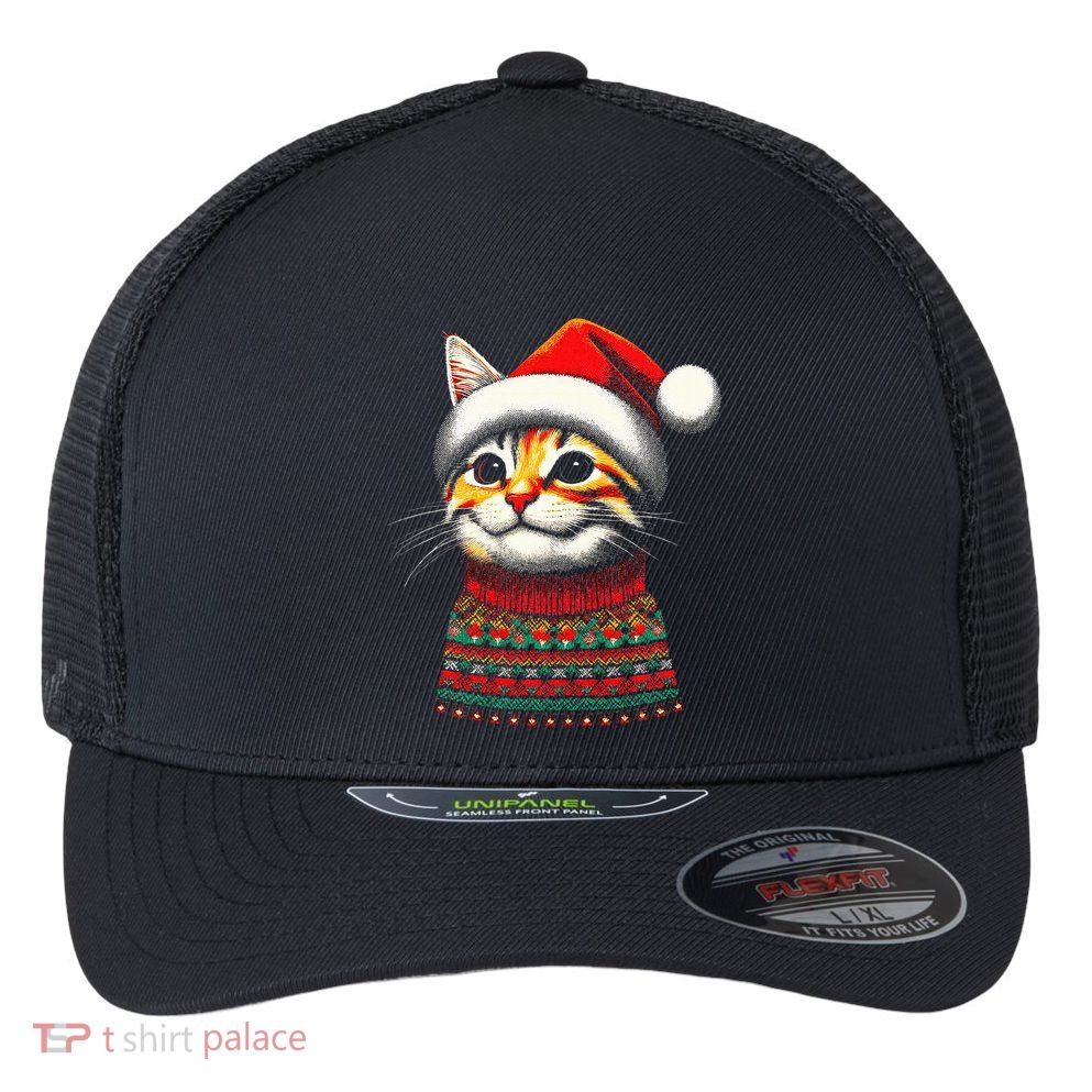 Cat Ugly Christmas Sweater Pajamas  Flexfit Unipanel Trucker Cap