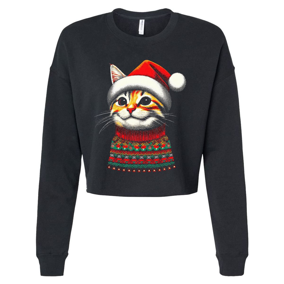 Cat Ugly Christmas Sweater Pajamas  Cropped Pullover Crew