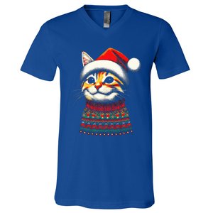 Cat Ugly Christmas Sweater Pajamas  V-Neck T-Shirt