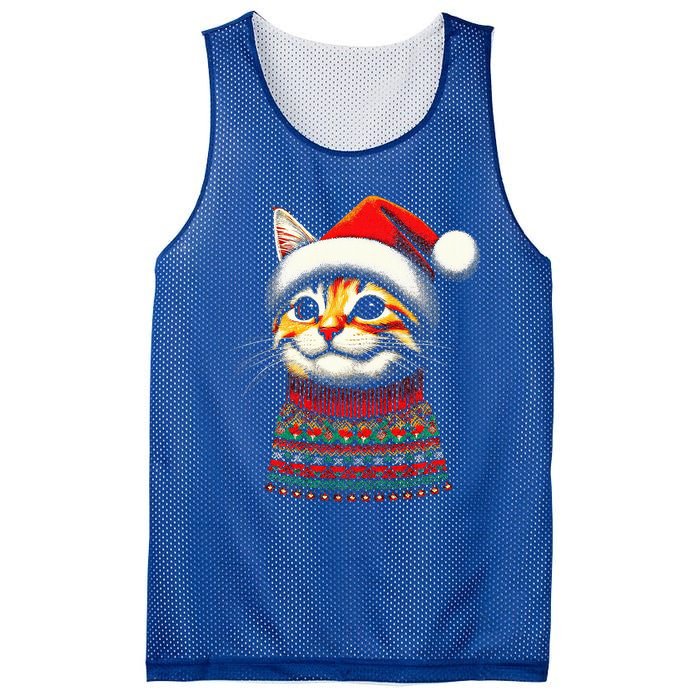 Cat Ugly Christmas Sweater Pajamas  Mesh Reversible Basketball Jersey Tank