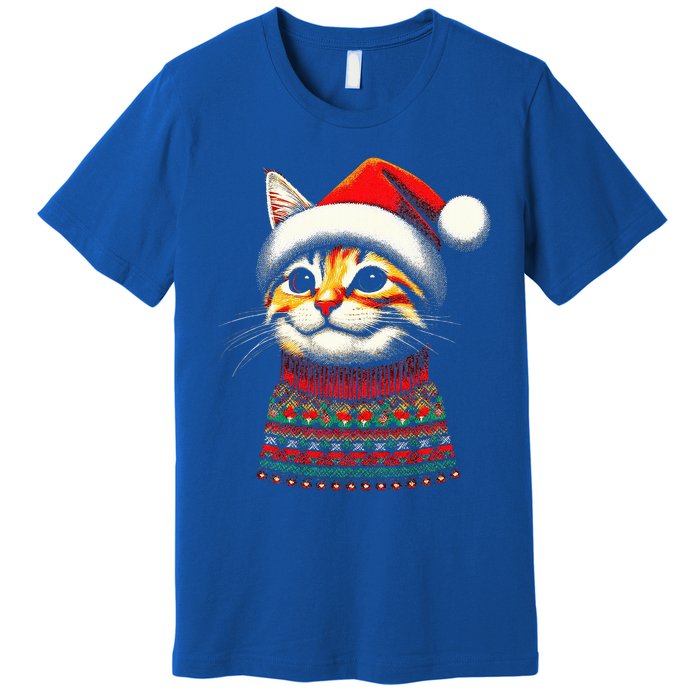 Cat Ugly Christmas Sweater Pajamas  Premium T-Shirt