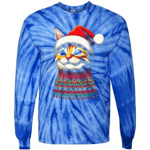 Cat Ugly Christmas Sweater Pajamas  Tie-Dye Long Sleeve Shirt