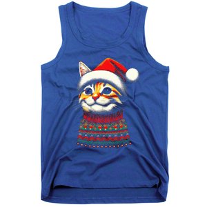 Cat Ugly Christmas Sweater Pajamas  Tank Top