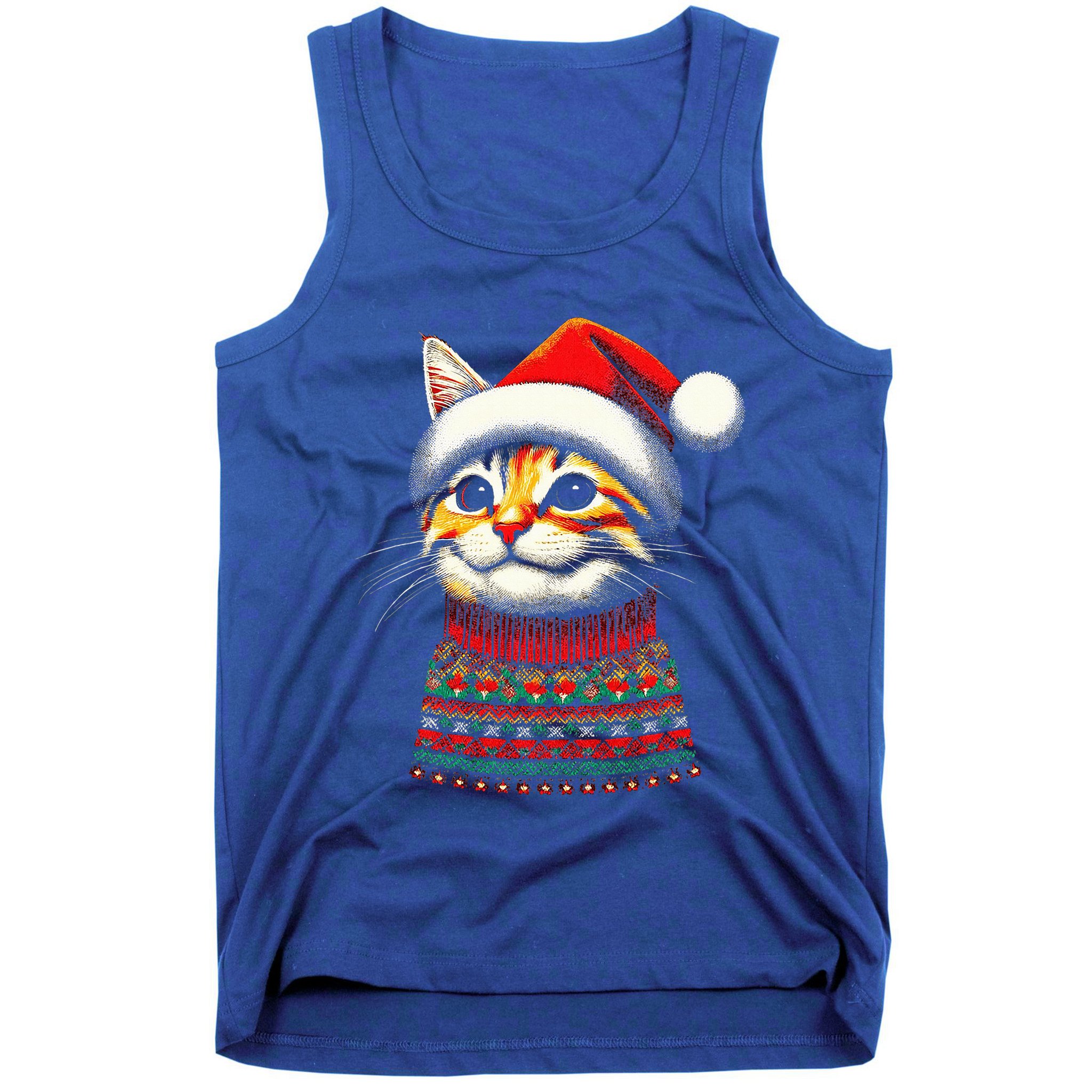 Cat Ugly Christmas Sweater Pajamas  Tank Top