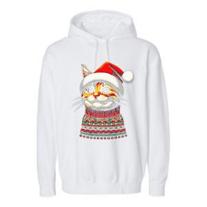 Cat Ugly Christmas Sweater Pajamas  Garment-Dyed Fleece Hoodie