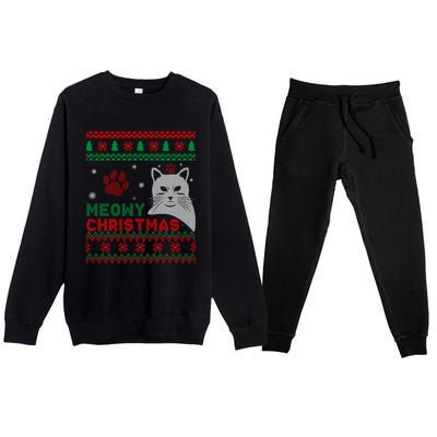 Cat Ugly Christmas Premium Crewneck Sweatsuit Set