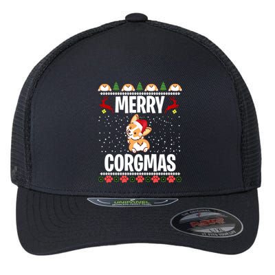 Corgi Ugly Christmas Sweater Merry Corgmas Santa Corgi Flexfit Unipanel Trucker Cap