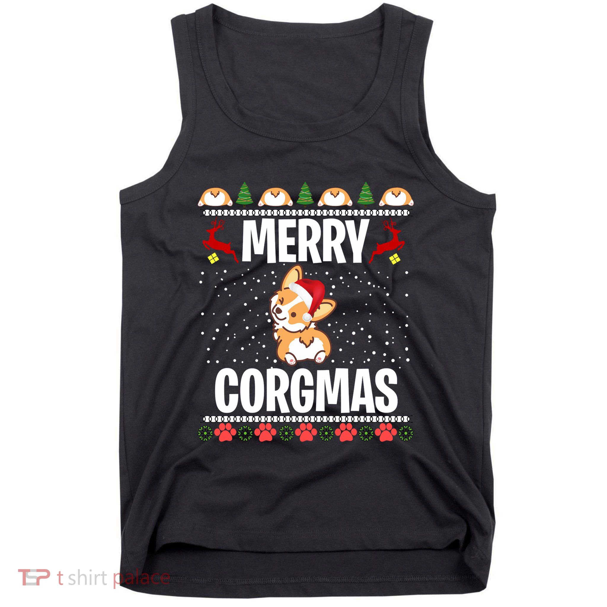 Corgi Ugly Christmas Sweater Merry Corgmas Santa Corgi Tank Top