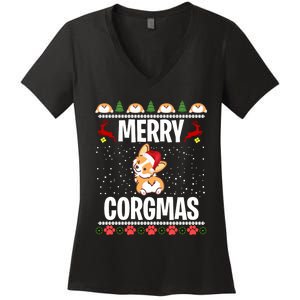 Corgi Ugly Christmas Sweater Merry Corgmas Santa Corgi Women's V-Neck T-Shirt