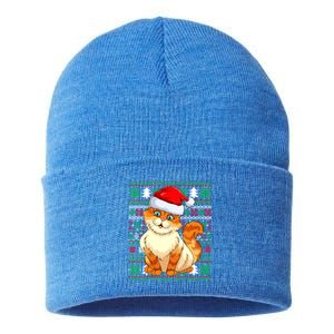 Cat Ugly Christmas For Santa Lovers Funny Cat Xmas Funny Gift Sustainable Knit Beanie