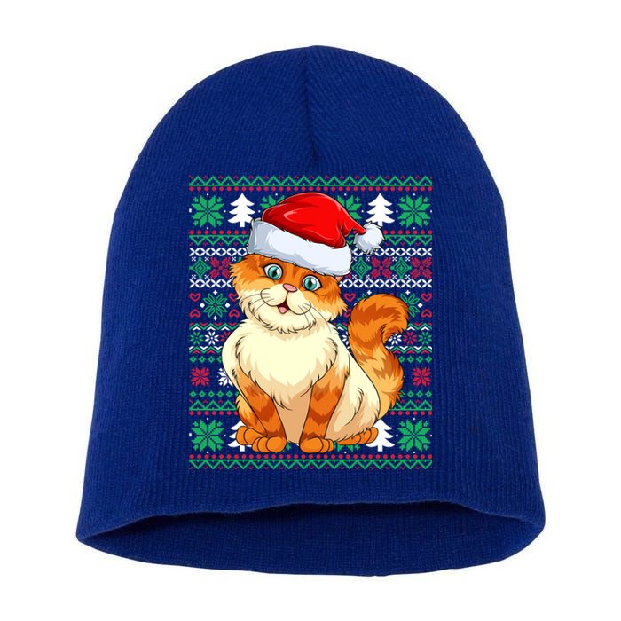 Cat Ugly Christmas For Santa Lovers Funny Cat Xmas Funny Gift Short Acrylic Beanie