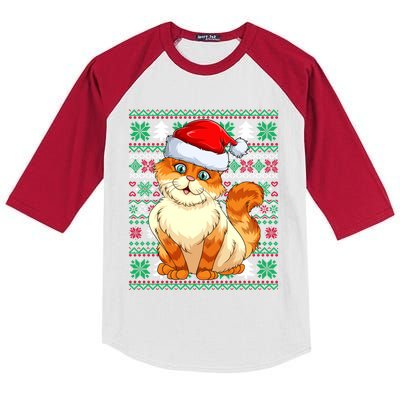 Cat Ugly Christmas For Santa Lovers Funny Cat Xmas Funny Gift Kids Colorblock Raglan Jersey