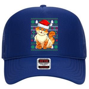 Cat Ugly Christmas For Santa Lovers Funny Cat Xmas Funny Gift High Crown Mesh Back Trucker Hat