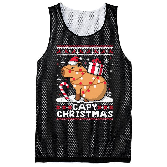 Capy Ugly Christmas Sweater Capybara Lover Christmas Mesh Reversible Basketball Jersey Tank