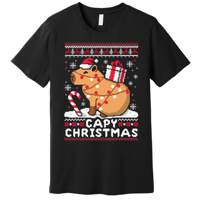 Capy Ugly Christmas Sweater Capybara Lover Christmas Premium T-Shirt