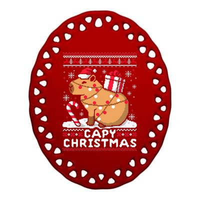 Capy Ugly Christmas Sweater Capybara Lover Christmas Ceramic Oval Ornament