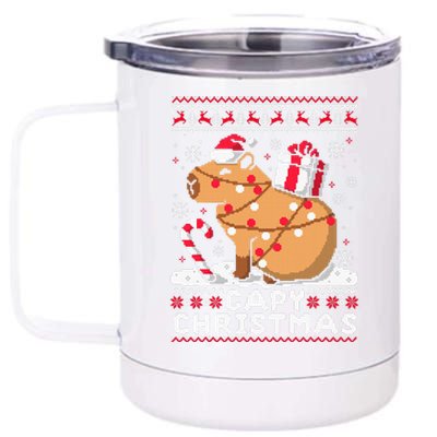 Capy Ugly Christmas Sweater Capybara Lover Christmas 12 oz Stainless Steel Tumbler Cup