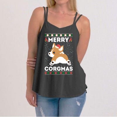 Corgi Ugly Christmas Sweater Style Merry Corgmas Santa Corgi Women's Strappy Tank