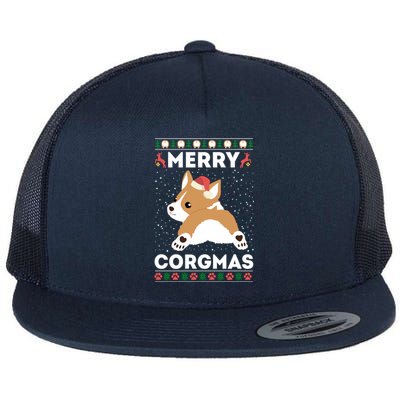 Corgi Ugly Christmas Sweater Style Merry Corgmas Santa Corgi Flat Bill Trucker Hat