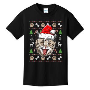 Cat Ugly Christmas Santa Hat Xmas Boys Girls Catmas Kids T-Shirt