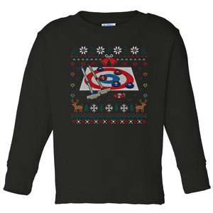 Curling Ugly Christmas Sweater Ball Sports Player Gift Toddler Long Sleeve Shirt