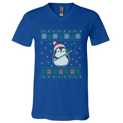 Clarinet Ugly Christmas Sweater Penguin Xmas Family Matching Cute Gift V-Neck T-Shirt