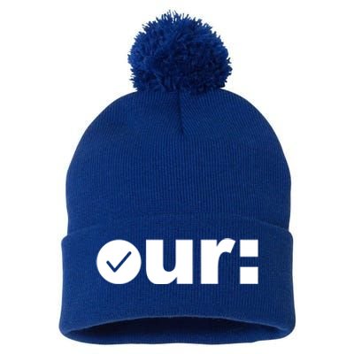 Check Ur Colon Cancer Awareness Colonoscopy Colorectal Blue Meaningful Gift Pom Pom 12in Knit Beanie