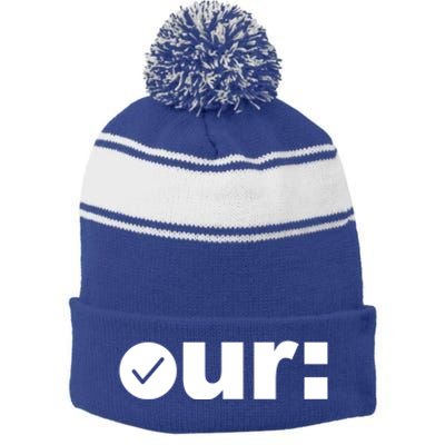 Check Ur Colon Cancer Awareness Colonoscopy Colorectal Blue Meaningful Gift Stripe Pom Pom Beanie