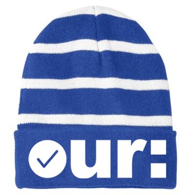 Check Ur Colon Cancer Awareness Colonoscopy Colorectal Blue Meaningful Gift Striped Beanie with Solid Band