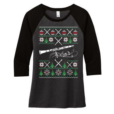 Clarinet Ugly Christmas Gift Women's Tri-Blend 3/4-Sleeve Raglan Shirt