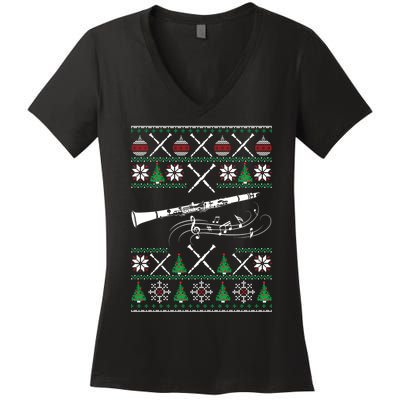 Clarinet Ugly Christmas Gift Women's V-Neck T-Shirt