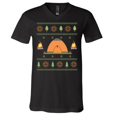 Camping Ugly Christmas Sweater Tee Camping Gift V-Neck T-Shirt