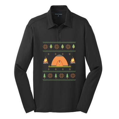 Camping Ugly Christmas Sweater Tee Camping Gift Silk Touch Performance Long Sleeve Polo