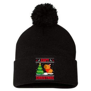 Capy Ugly Christmas Capybara Lover Christmas Pom Pom 12in Knit Beanie