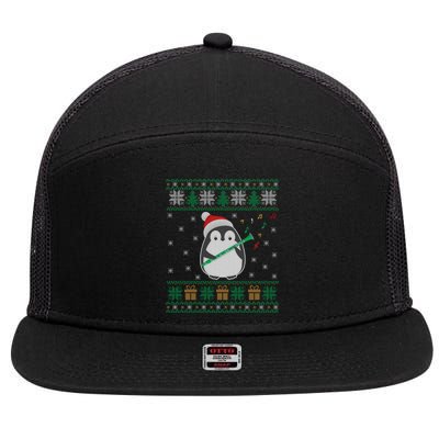 Clarinet Ugly Christmas Sweater Penguin Xmas Family Matching Cool Gift 7 Panel Mesh Trucker Snapback Hat