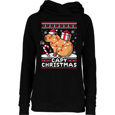 Capy Ugly Christmas Sweater Capybara Lover Christmas Womens Funnel Neck Pullover Hood