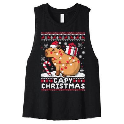 Capy Ugly Christmas Sweater Capybara Lover Christmas Women's Racerback Cropped Tank