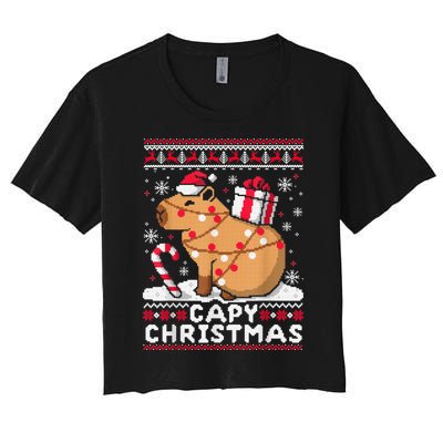 Capy Ugly Christmas Sweater Capybara Lover Christmas Women's Crop Top Tee